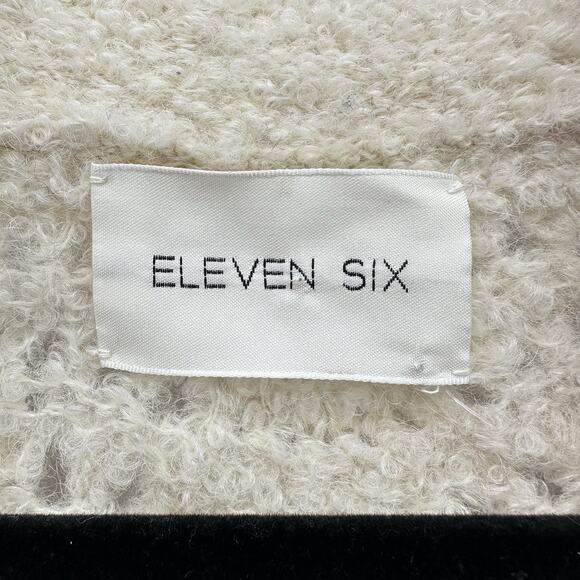 ELEVEN SIX Monica Cardigan Sweater Womens XS/S Ivory Black Relaxed Alpaca Preppy - Picture 5 of 12